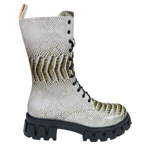 KOI Footwear Yenn Grey Snake Military Boots - Size 11 (UK 9)